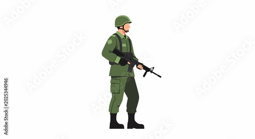Tableau sur toile Pixel Art Soldier with Rifle, Military Character, Isolated