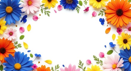 Vibrant colorful flowers border frame for spring greeting card design