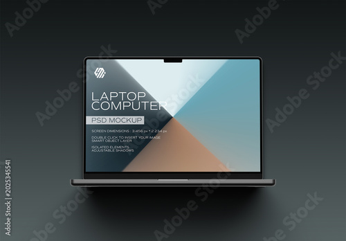 Silver Laptop with Large Shadow Isolated on Black Mockup