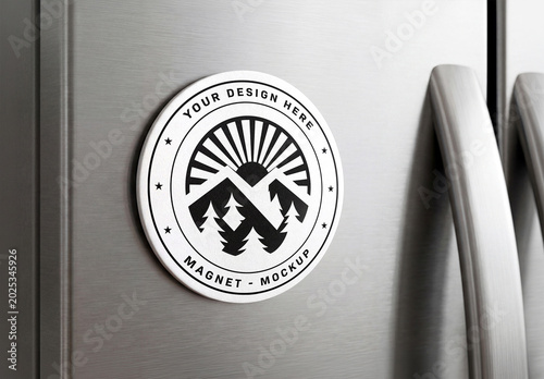 Close-up on Magnet Mockup on Metal Refrigerator Door