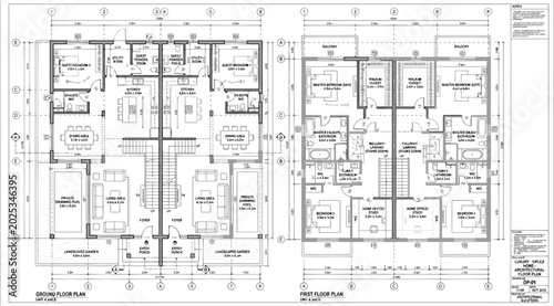 Bild auf Leinwand Architectural floor plan for luxury duplex units a and b