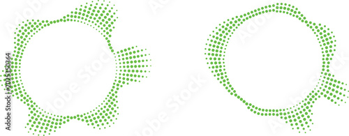 Two abstract green dotted circular frames one with cat ears isolated on white background