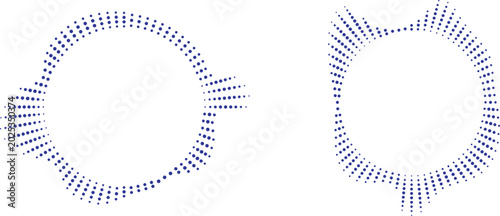 Two abstract dotted circular designs radiating outwards isolated on a clean white background modern graphic element
