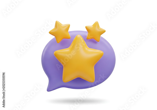 3D speech bubble with gold stars for customer feedback and rating feedback customer satisfaction evaluation communication assessment excellence business marketing