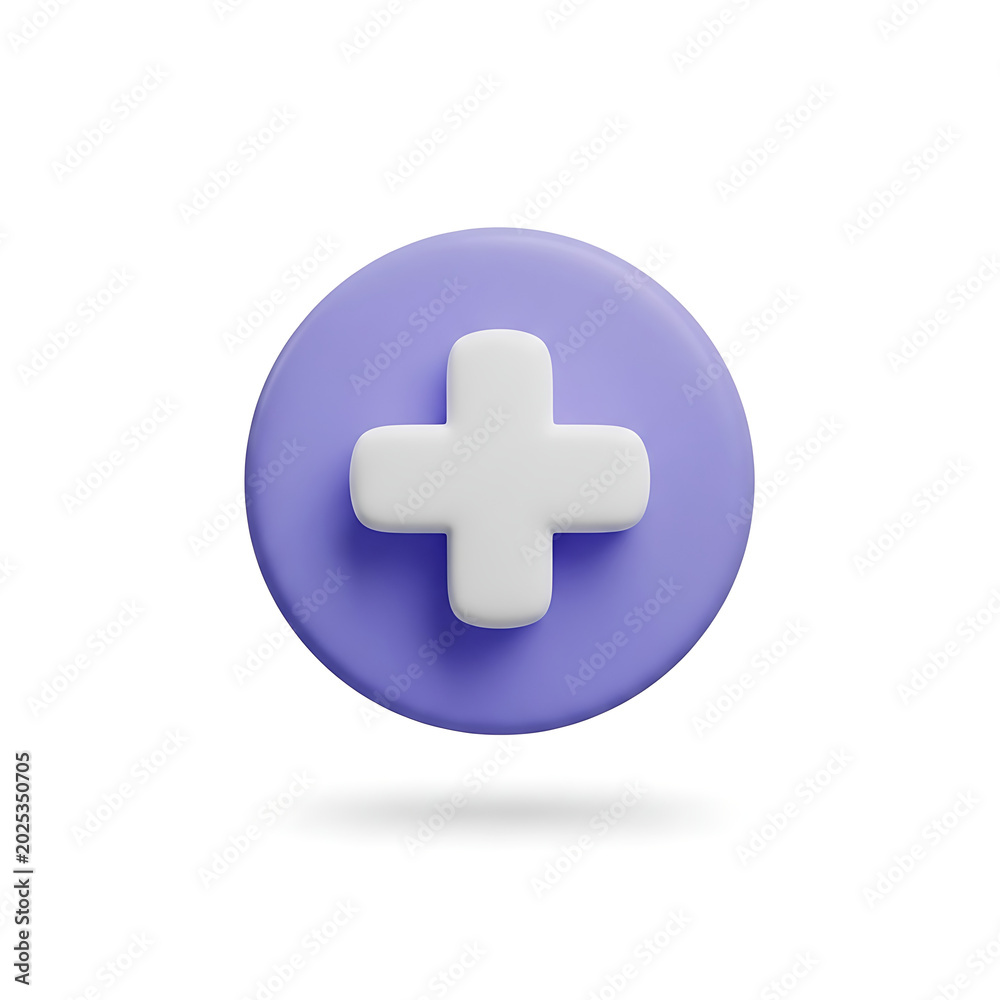 Fototapeta premium 3D render of plus sign button icon representing addition and health with addition hospital positive increase interface