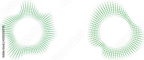 Two abstract green dotted circles modern design element for technology data visualization or medical concepts