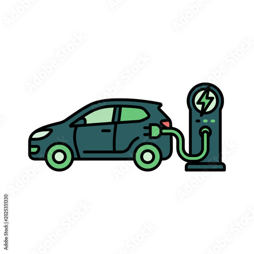 Electric Car Charging Station Line Icon Illustration
