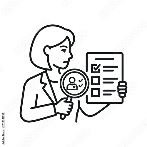 Human Resources Recruitment Line Illustration with Resume Review