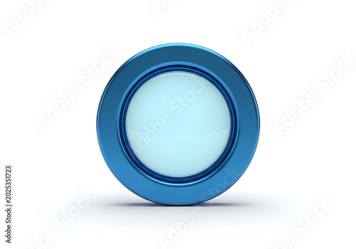 Minimalist blue circular portal or lens frame icon with technology abstract interface background