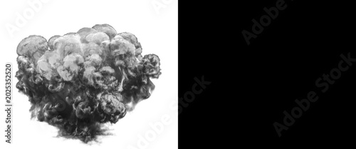 Bilde på lerret Dramatic smoke explosion on white background, billowing black and grey smoke clo