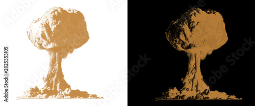 Tableau sur toile Vintage nuclear explosion mushroom cloud, retro sepia atomic blast illustration,