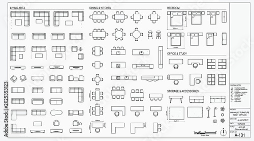 Quadro su tela Minimalist furniture asset catalog for architectural floor plans