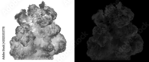 Cuadro en lienzo Dramatic smoke explosion on white and black background, thick billowing smoke cl