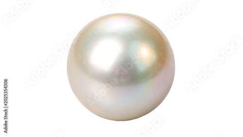 A beautiful luxury single round white pearl gemstone showing elegant glossy reflections isolated on transparent background cut out	