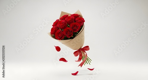 Red roses bouquet in craft paper, romantic flower gift, floral surprise