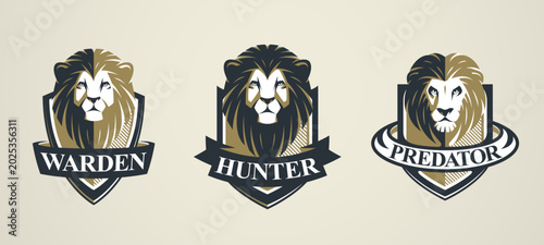 Bild auf Leinwand Aggressive lion predator emblem set representing strength, dominance and wild instinct, perfect for sports teams, gaming, esports logos and brand identities