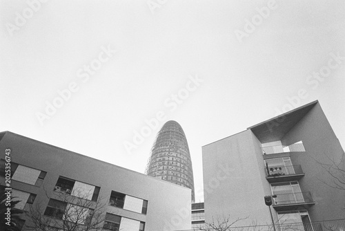Fotografie Imagen en blanco y negro del barrio de Poblenou de Barcelona