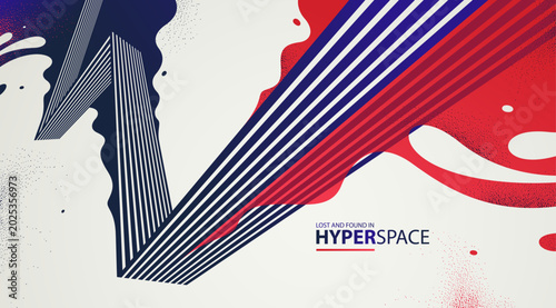 Dynamic vector abstract background, lines in perspective with energy blast of a lava fluid in 3D space, splash in motion, modern creative art wallpaper.