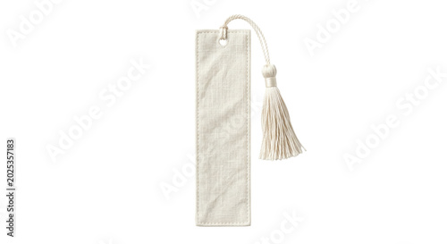 Fotografía Blank white fabric bookmark with elegant tassel mockup isolated on transparent b