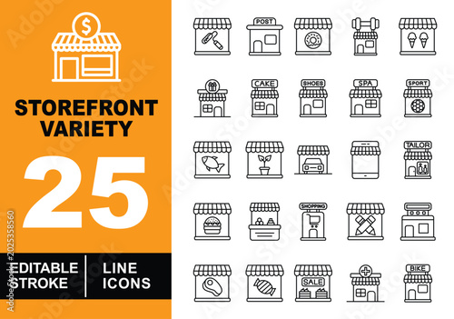 Fotografía Storefront variety set of web icons in line style
