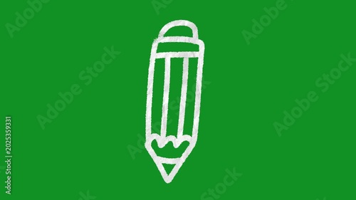 Hand Drawn 2D Animated White Outline Pencil School Education Cartoon Motion Graphic Element on Green Screen