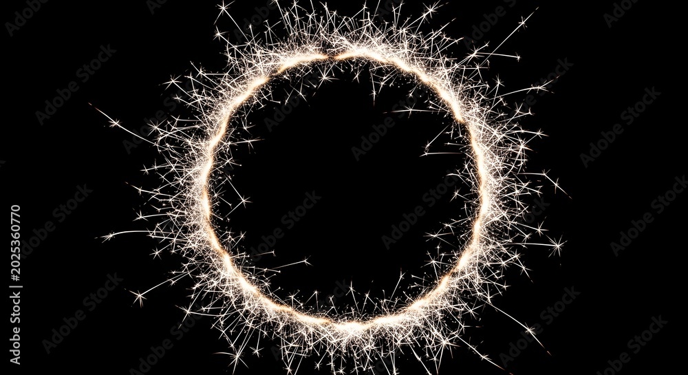Naklejka premium Sparkler firework circle, glowing light ring, burning spark frame