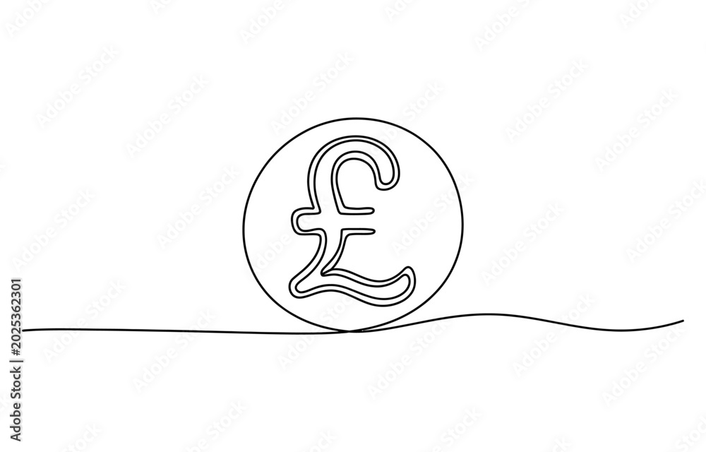 Obraz premium Continuous line drawing of a british pound sterling coin