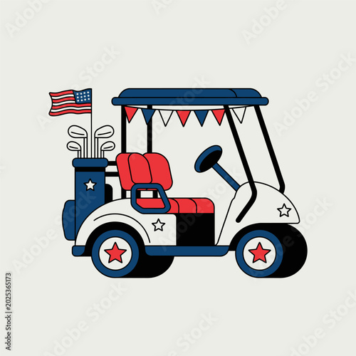 Patriotic Golf Cart with American Flag Illustration