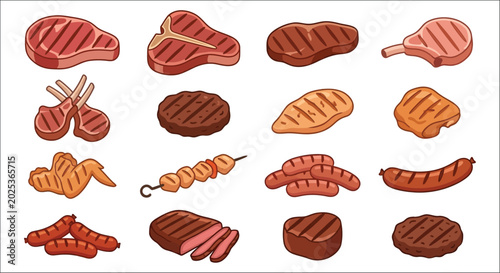 Fotografía grilled meat assortment vector illustration on white background