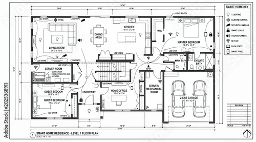 Φωτογραφία Smart home residence level 1 floor plan architectural schematic
