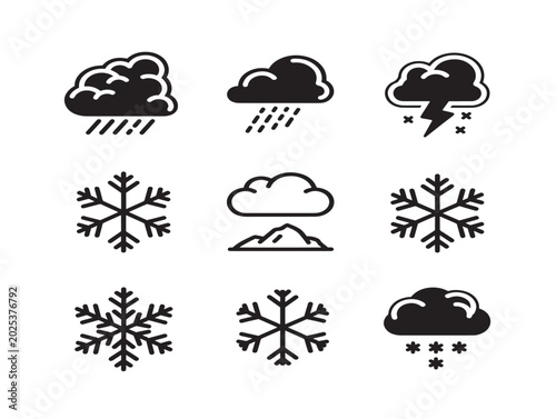 Weather condition icons vector illustration flat design snow rain wind