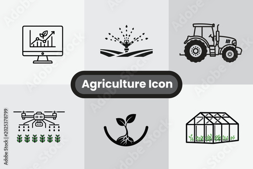 Agriculture Icon Set Farming Technology and Growth in Flat Vector Style

