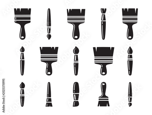 Set of paint brushes vector illustration flat design style isolated