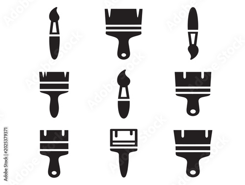 Set of paint brushes vector flat illustration with various shapes and sizes