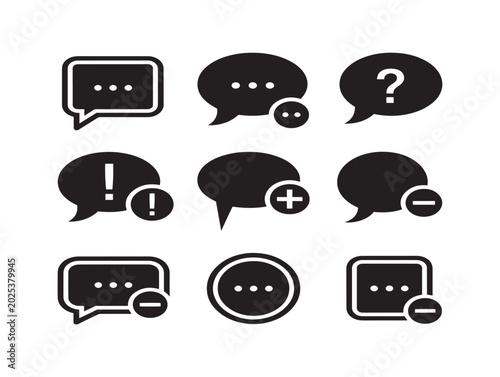 Speech bubble icons set with communication symbols vector flat illustration
