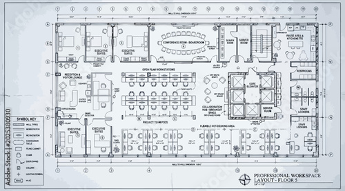 Tablou pe pânză Architectural floor plan of professional women’s drafting room with offices, dra
