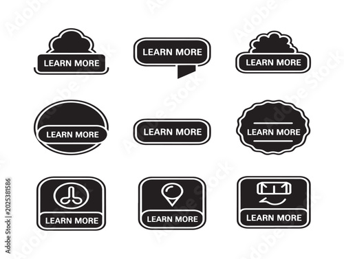 Learn more buttons set with icons vector flat illustration