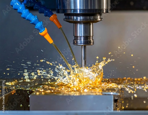 Metalworking machining process close up of automated drilling operation