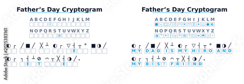 Foto Father's Day cryptogram puzzle with letters and symbols on white background