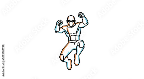 Foto Superhero Action Pose, Dynamic Jump, Comic Style Illustration