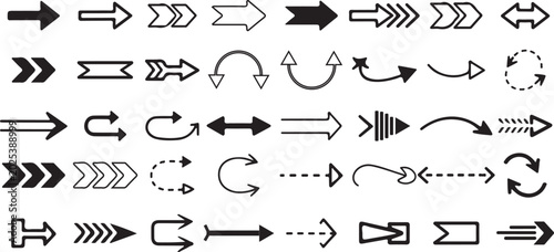 Hand drawn arrow vectors set with various shapes for directional navigation