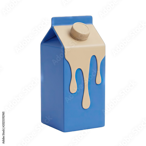 Blue Milk Carton with Creamy Drips and Cap