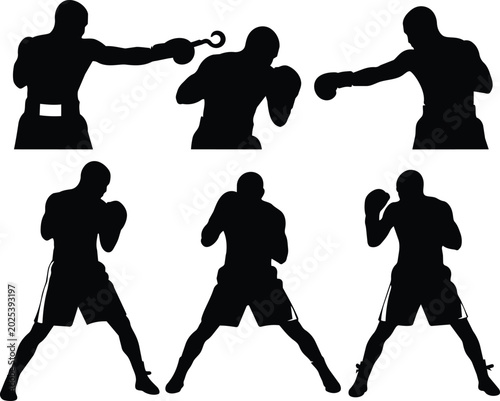 Bilde på lerret Boxing Silhouettes Set: Professional Boxer Athlete Poses