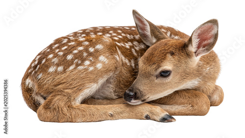 Konstfotografi Adorable baby deer, or fawn, gracefully resting on the ground, showcasing its de