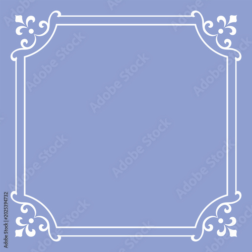 Decorative frame Elegant vector element for design in Eastern style, place for text. Floral blue and white frame. Lace illustration for invitations and greeting cards