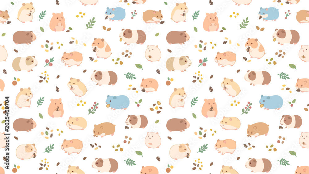 Fototapeta premium Whimsical animal pattern with cute woodland creatures in pastel colors on a repeating background.