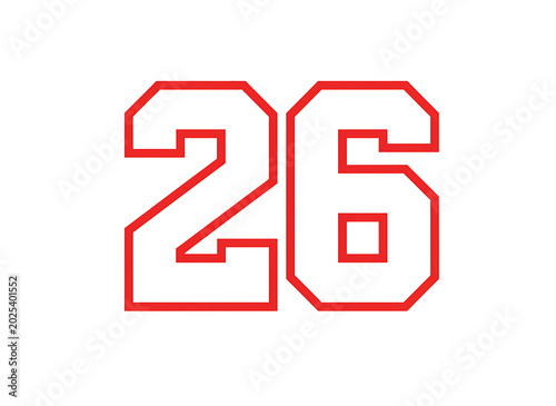 Red number twenty six on white background minimal design