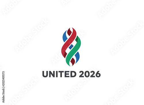 Intertwined ribbons forming unity symbol with year 2026 text below