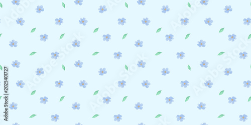 Seamless floral watercolour pattern with blue tiny flowers. Ditsy print for textiles, vintage wallpaper, and fabric