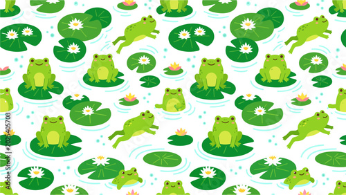 Canvas Print Whimsical green frogs pattern featuring cartoon amphibians on lily pads for playful decor